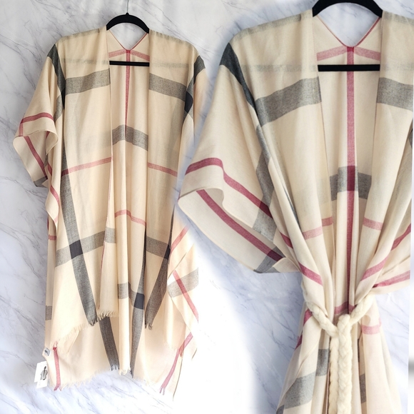 Jessica McClintock novacheck plaid kimono wrap duster shawl os women - Picture 3 of 9